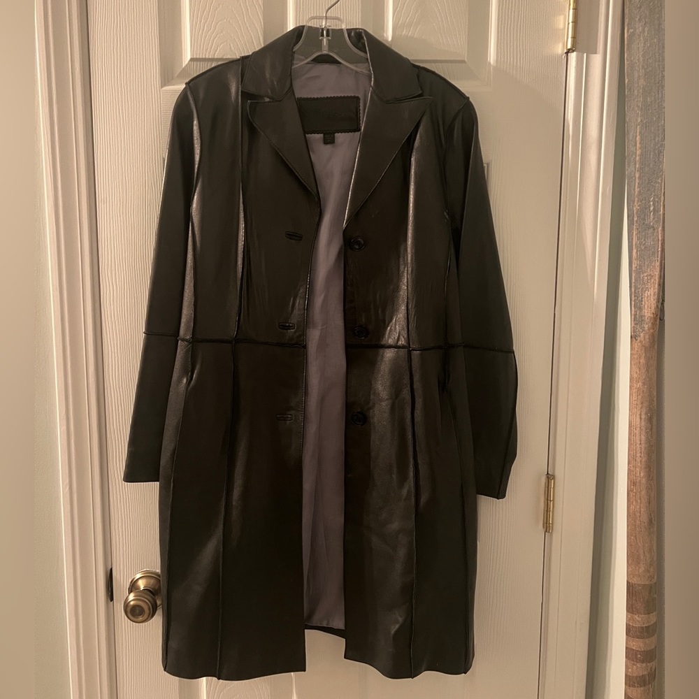 Guess woman’s leather black trench coat size medium